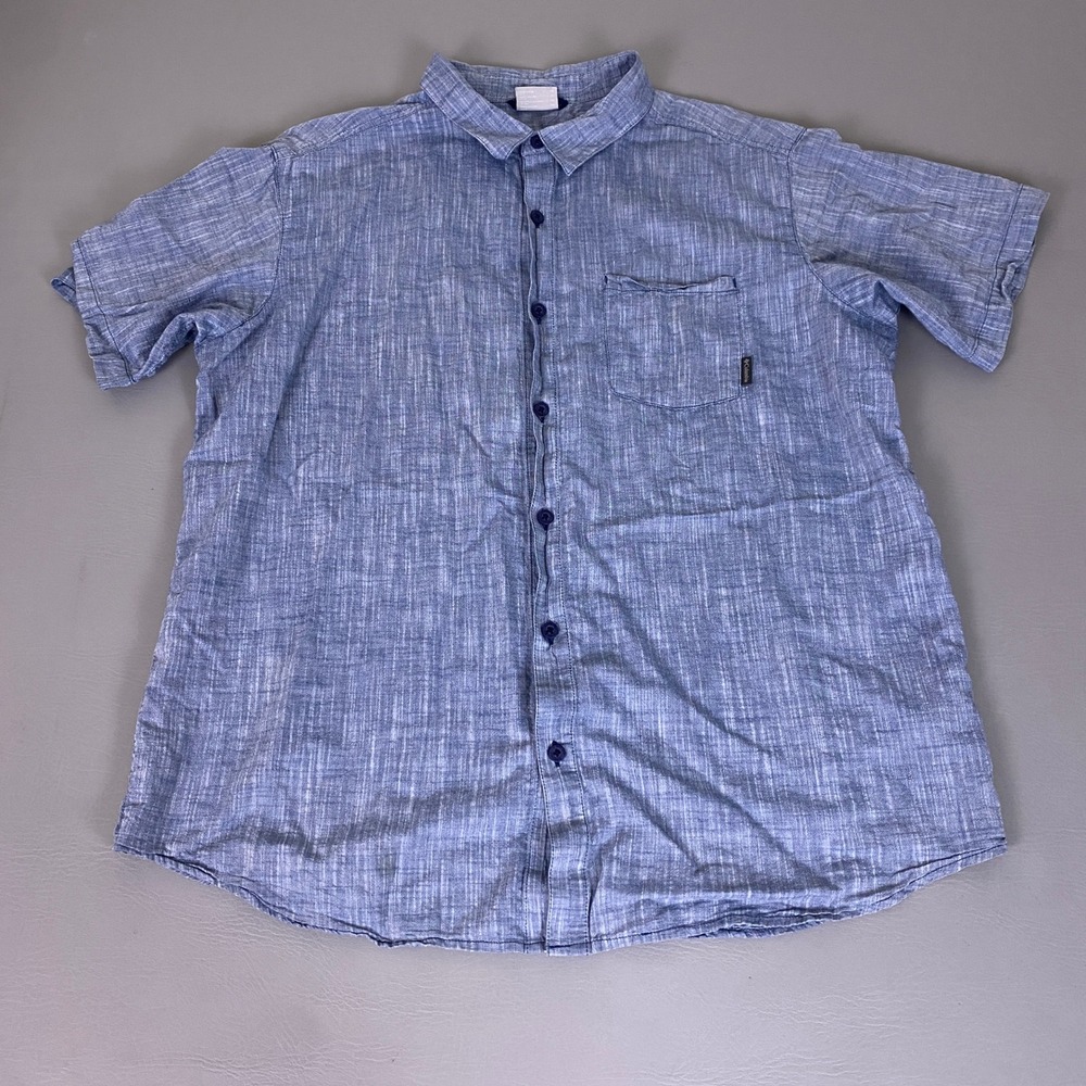 Columbia  Button Up Shirt Mens XL Regular Fit Blue Slub Short Sleeve 100% Cotton